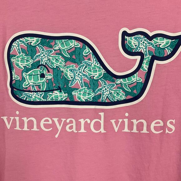 VINEYARD VINES Long Sleeve Pocket Tee Shirt Pink Whale Turtle Print Logo sz XS - Picture 5 of 7